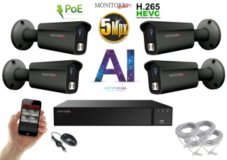Monitorrs Security AI IP 4 kamerový set 5 Mpix GTube (6373K4)